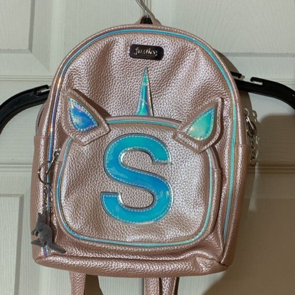 Justice Brand Kids Pink Unicorn Backpack Letter S - Picture 2 of 6